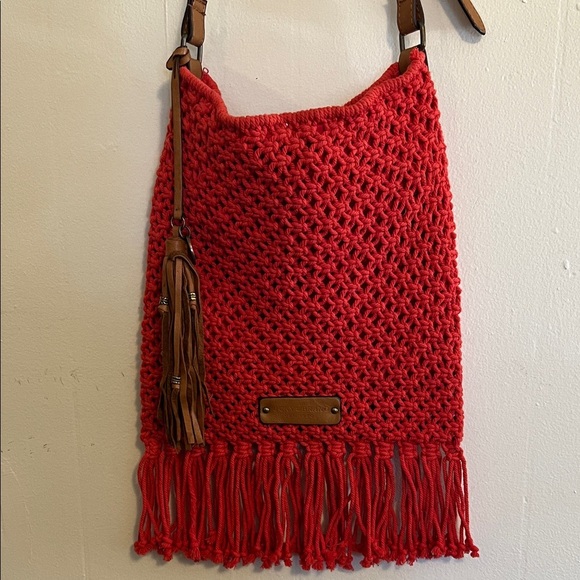 Lucky Brand Red Crochet Crossbody Bag with Fringe - Picture 2 of 7